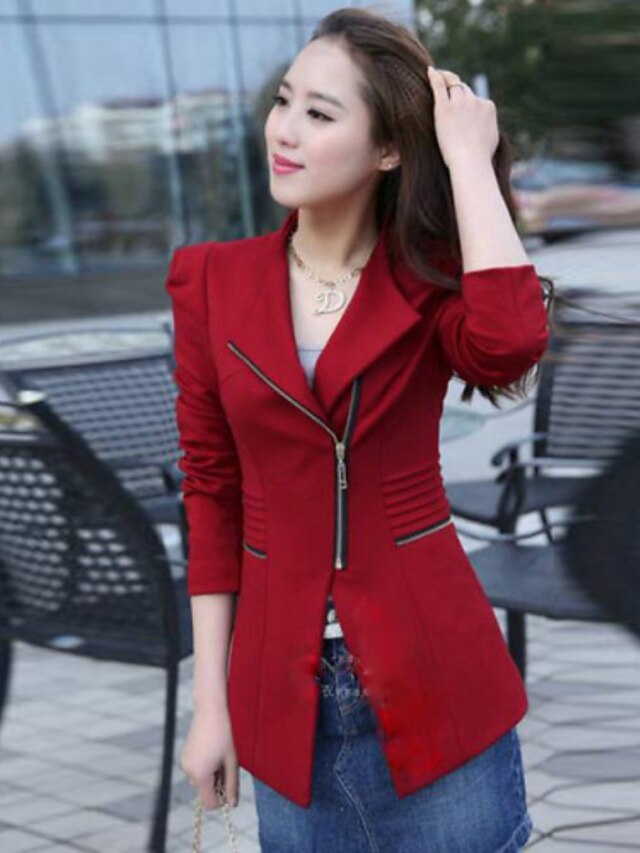 Women's Fashion Casual/Work Long Sleeve Coat , Red/Black/Yellow