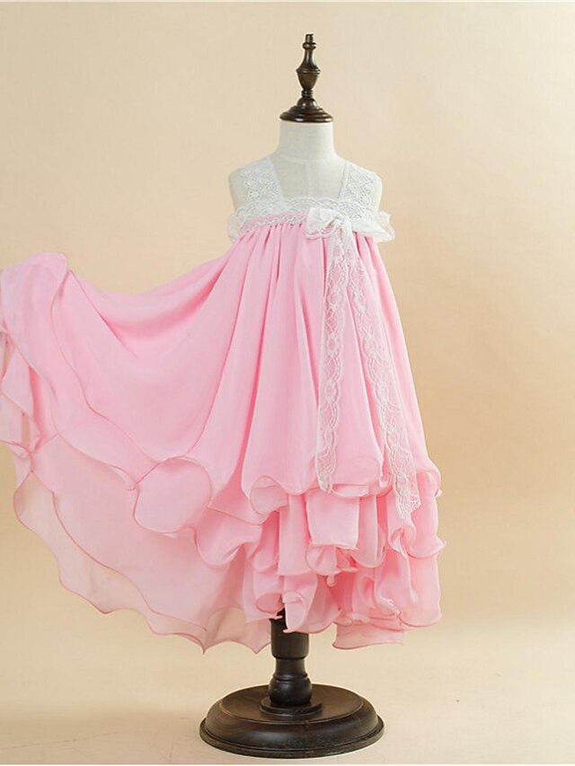  Ball Gown Tea Length Flower Girl Dress - Lace Satin Velvet Chiffon Sleeveless Straps with by