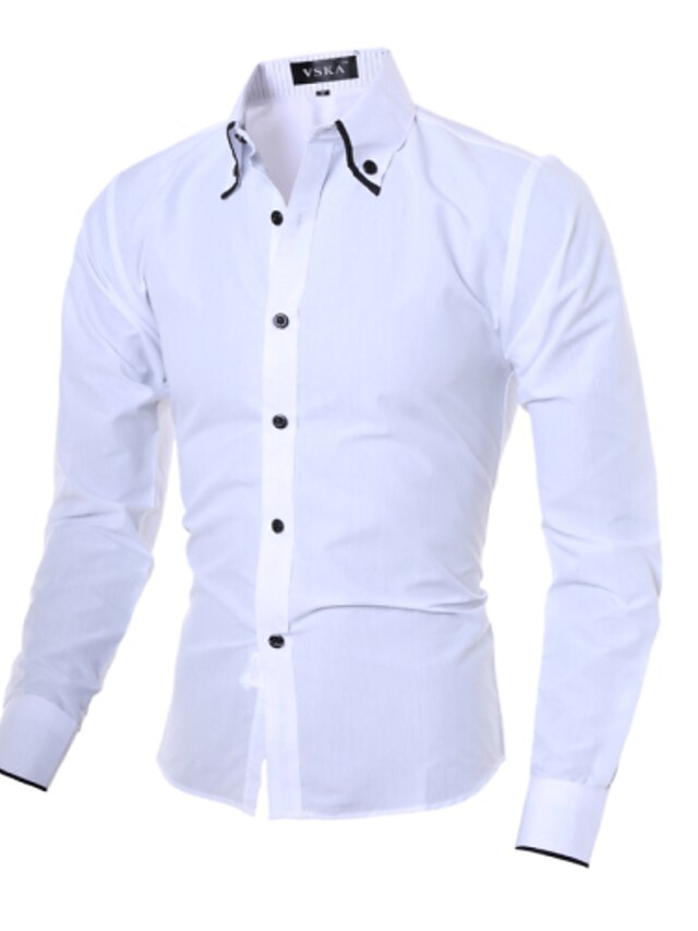  Men's Shirt Solid Colored Classic Collar White Black Long Sleeve Daily Tops Cotton Chinoiserie