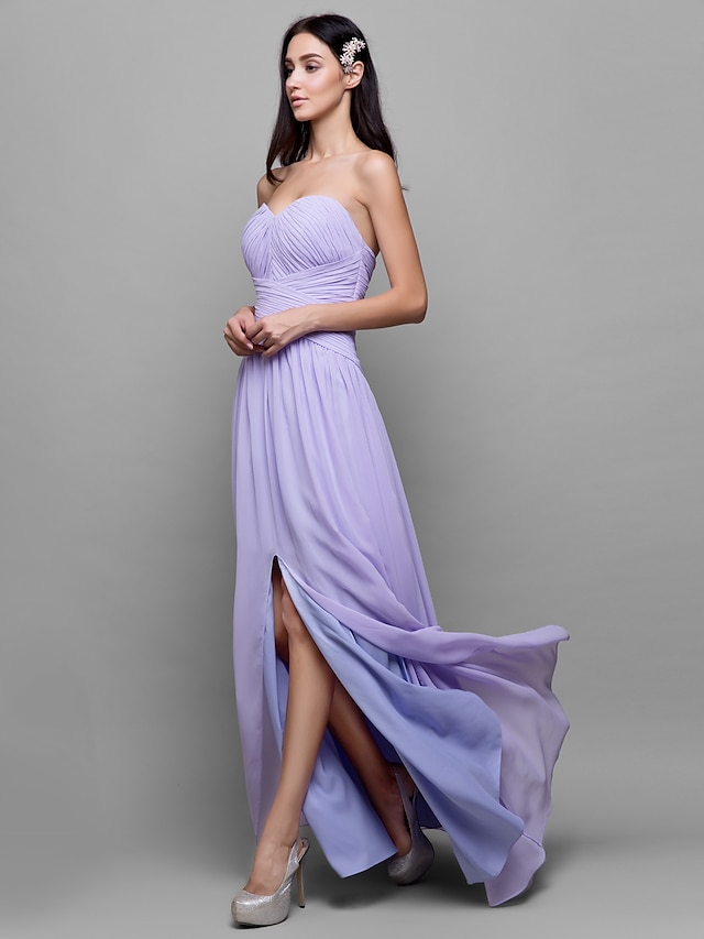  Sheath / Column Bridesmaid Dress Sweetheart Sleeveless Furcal Floor Length Georgette with Criss Cross