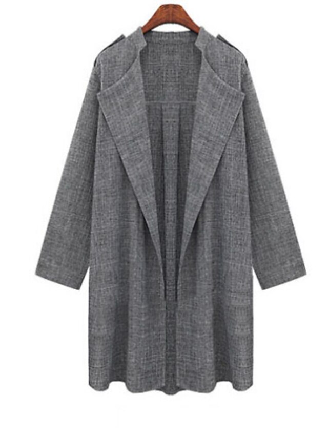  Women's Daily / Work Basic Fall Plus Size Long Trench Coat, Solid Colored Notch Lapel Long Sleeve Gray XXL / XXXL / 4XL / Loose