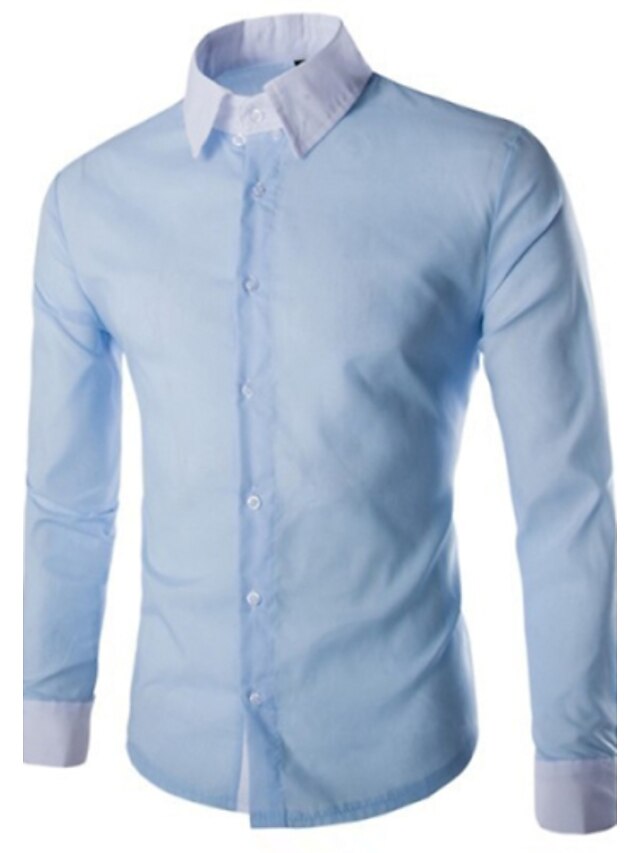  رجالي قميص لون سادة كم طويل مناسب للبس اليومي قمم الأعمال التجارية أزرق سماوي زهري أبيض / عمل