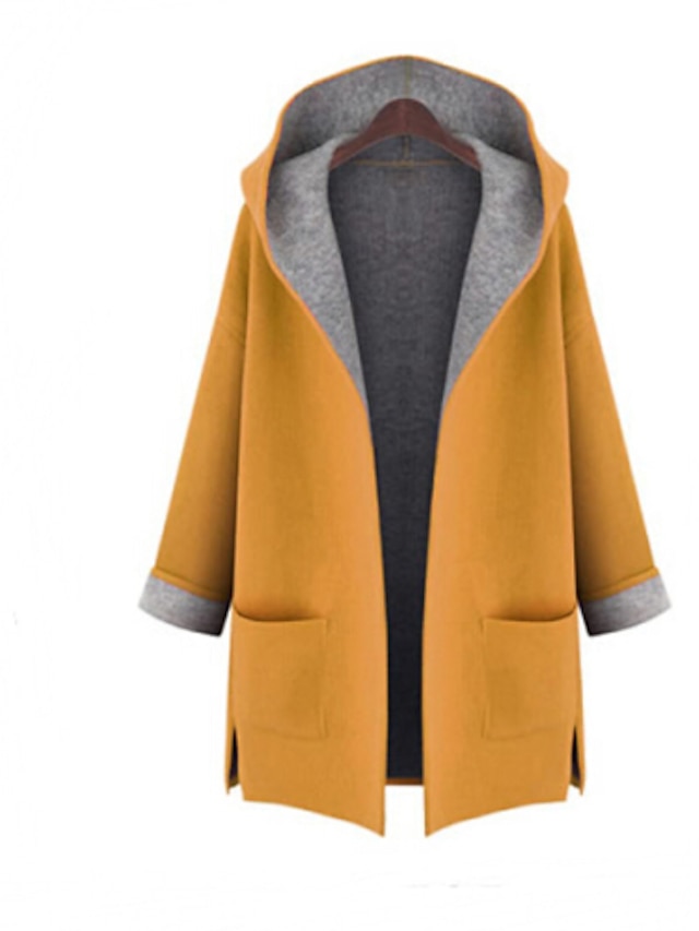  Casual/hétköznapi Egyszerű Kapucni-Női Kabát,Egyszínű Tél Ősz Hosszú ujj Hosszú Gyapjú Egyéb