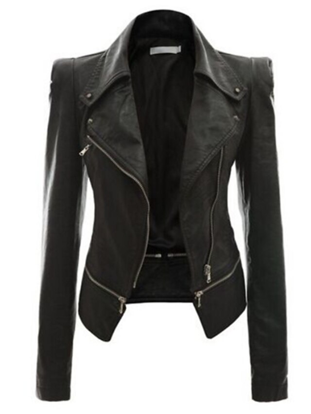  Women's Street chic Leather Jacket-Solid Colored