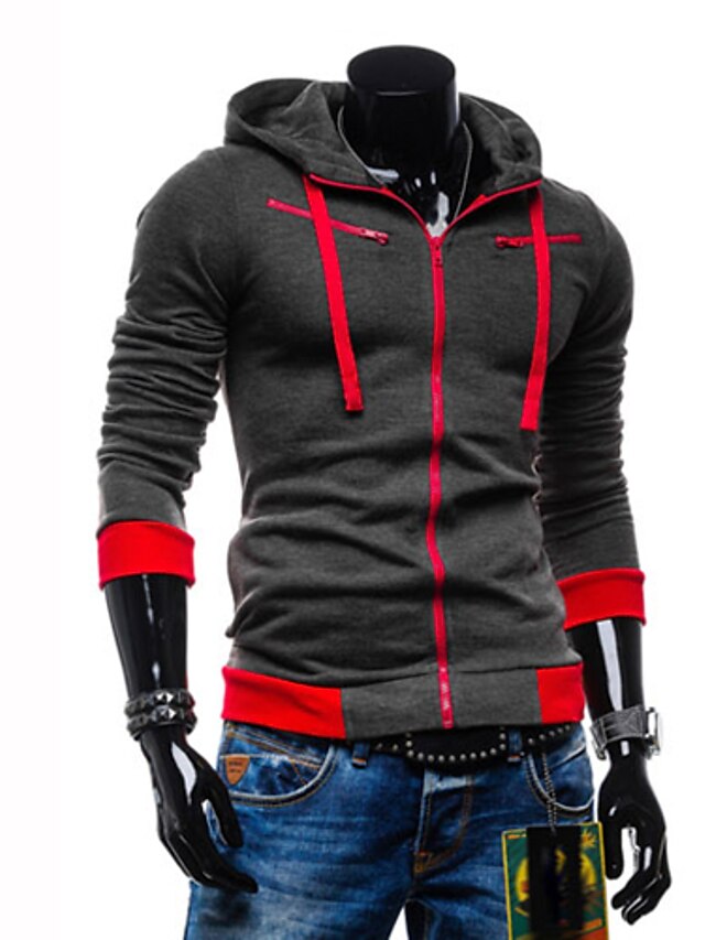  Men's Plus Size Sports Active Long Sleeve Hoodie Jacket - Color Block Dark Gray XXL / Spring / Fall / Winter