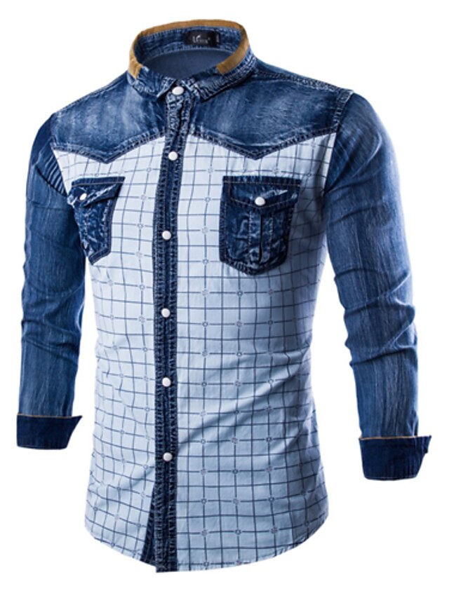  Men's Cotton Shirt - Solid Colored / Color Block / Long Sleeve