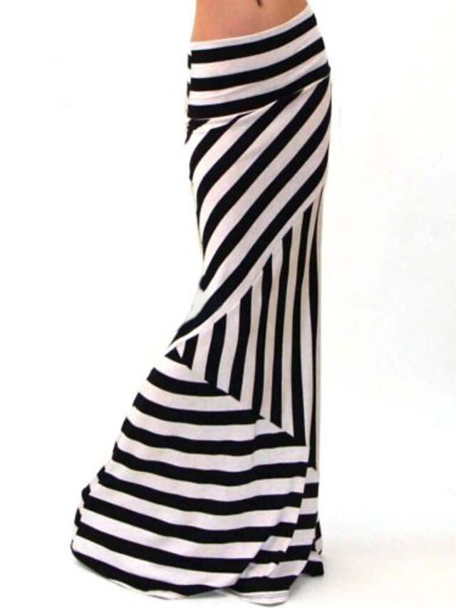  Women's Striped Black Skirts , Vintage / Bodycon / Casual Maxi