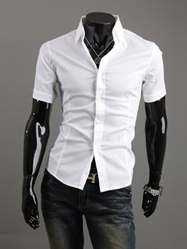  Men's Shirt Collar Casual Shirts , Polyester / Rayon Short Sleeve Casual Fashion Summer / Spring / Fall AAAMAN