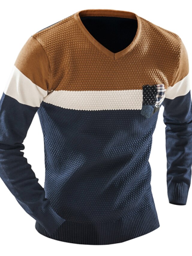  Standard Pullover Da uomo-Casual Attivo Monocolore Blu Grigio A V Manica lunga Cotone Inverno Spesso Media elasticità