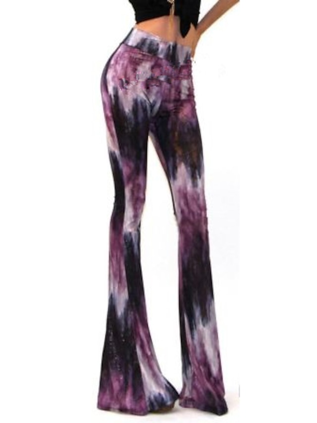  Women's Wide Leg Color Block Multi-color Bootcut Pants , Casual / Print      LS