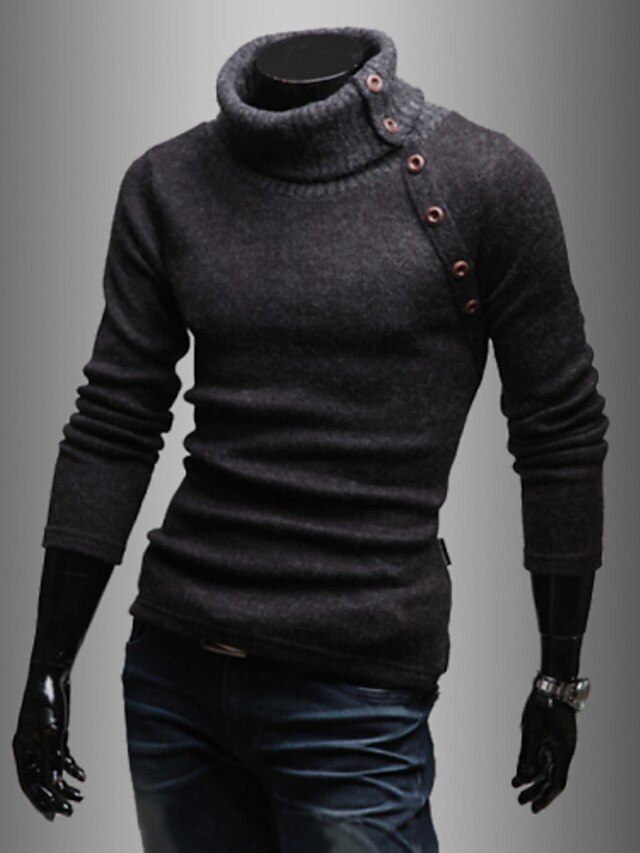  Men's Long Sleeves Pullover - Solid Colored Turtleneck