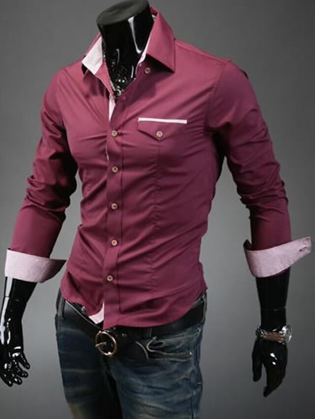  Men's Shirt - Solid Colored / Color Block Black L / Long Sleeve