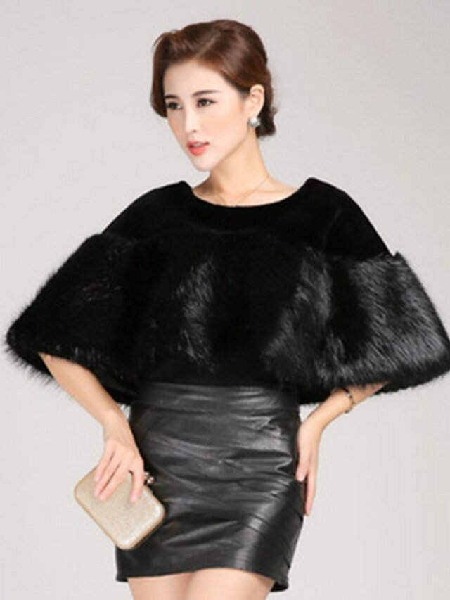  Women's Winter Cloak / Capes Daily Vintage Short Solid Colored Black One-Size