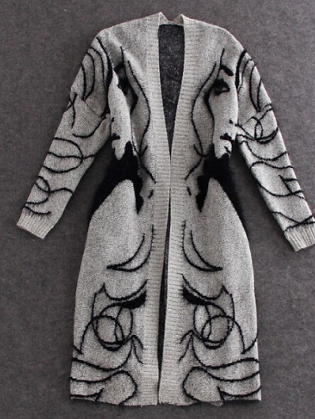  babu Women's Print Gray Coats & Jackets , Casual Stand Long Sleeve