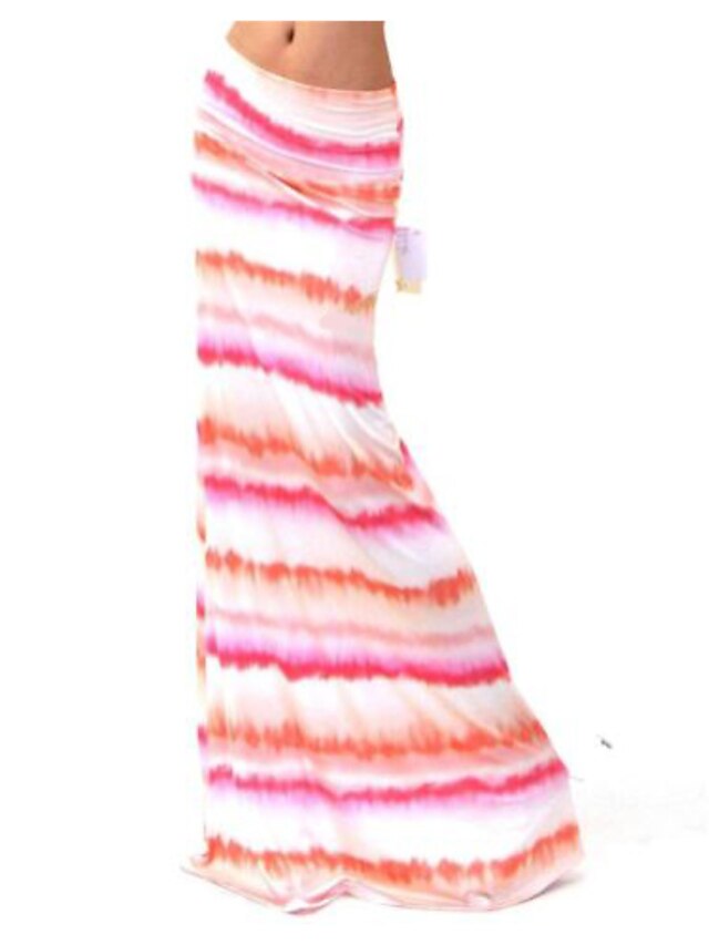  Women's Print / Striped / Color Block Multi-color Skirts , Beach / Casual / Maxi Maxi   LS