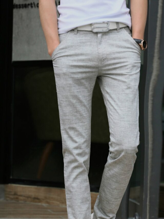  Men's Cotton / Linen Slim / Chinos Pants - Solid Colored