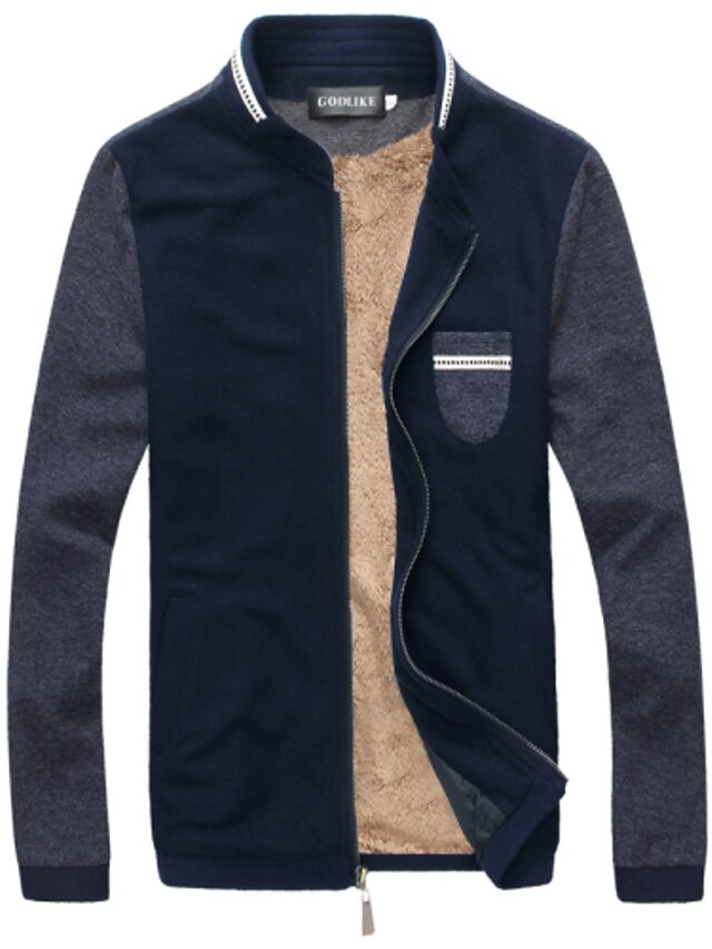  Men's Basic Jacket - Solid Colored Stand / Long Sleeve