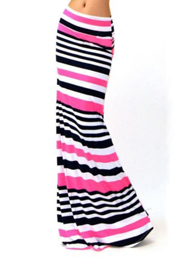  Women's Print / Striped Multi-color Skirts , Casual / Work / Maxi Maxi    LS