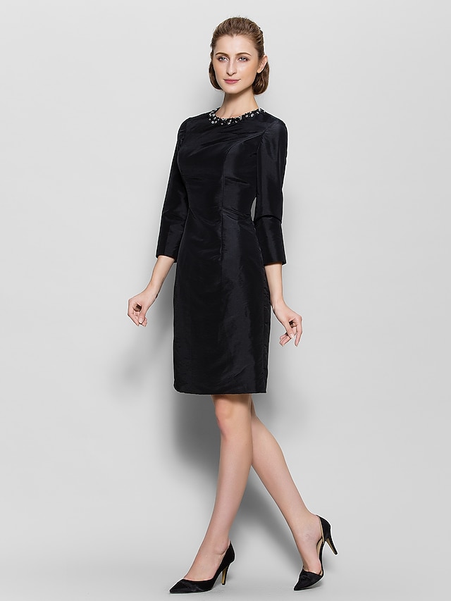  Fourreau / Colonne Robe de Mère de Mariée  Petite Robe Noire Bijoux Mi-long Taffetas en nylon Manches 3/4 Non avec Billes 2023