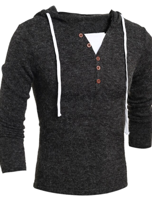  Men's Simple Long Sleeve Wool Pullover - Color Block Hooded