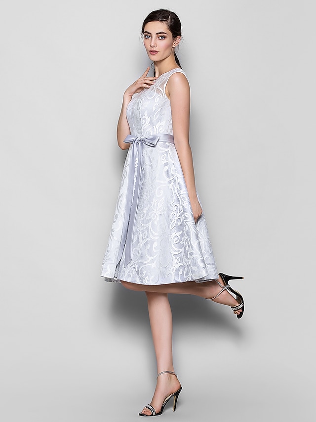  A-Line Scoop Neck Knee Length Lace Bridesmaid Dress with Lace by LAN TING BRIDE® / See Through