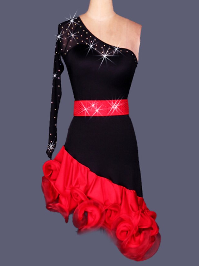  Latin Dance Dresses Women's Training / Performance Spandex / Crepe Side-Draped / Crystals / Rhinestones Dress / Waist Belt / Samba