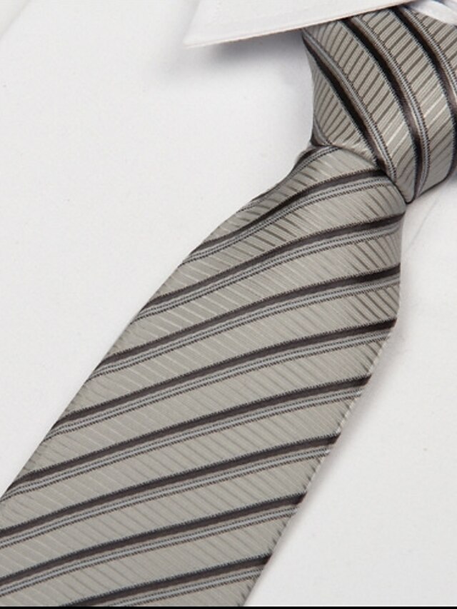  Silver Black Striped Men Occupational Jacquard Tie Necktie