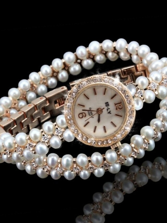  Women's Fashion Watch Bracelet Watch Unique Creative Watch Quartz Gold Imitation Diamond Analog Pearls Elegant Bohemian Sparkle - White
