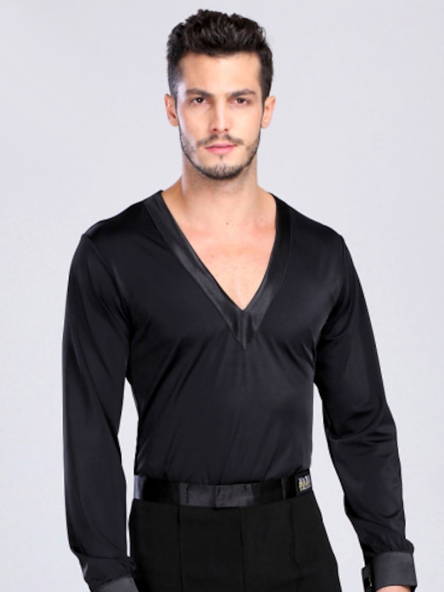  Latin Dance Tops Men's Training / Performance Spandex Buttons Long Sleeve Top