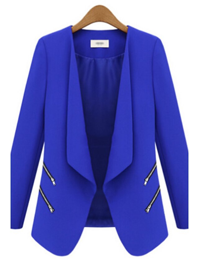  Women's Solid Blue / Black Blazer,Vintage Asymmetrical Long Sleeve