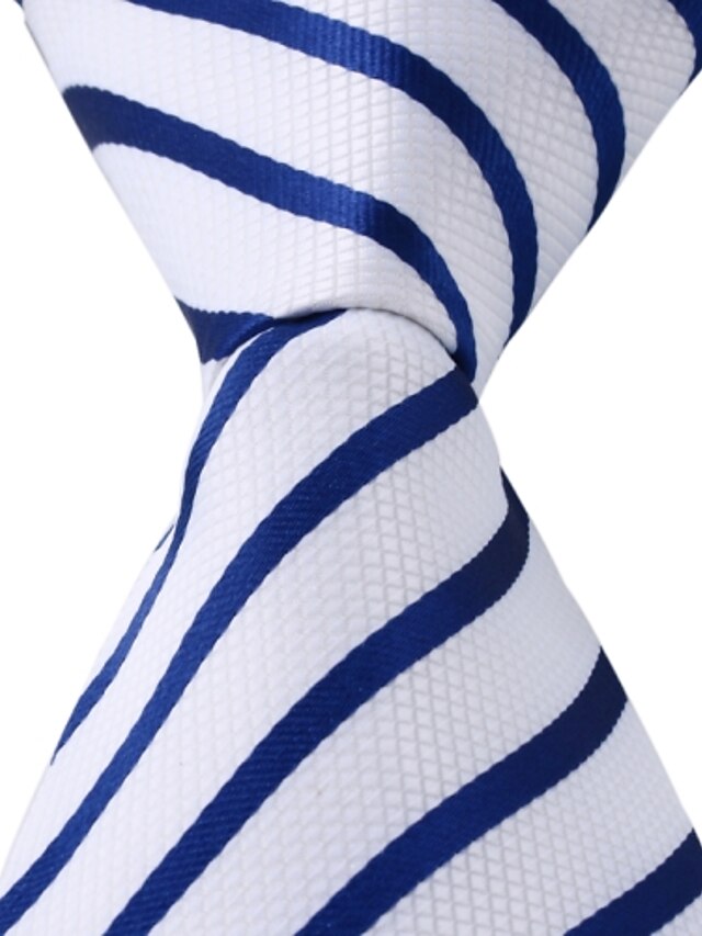  White Dark Blue Stripes Jacquard Silk Leisure Men Necktie