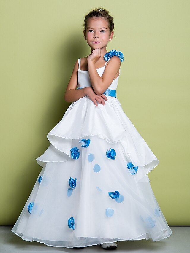  A-Line Floor Length Flower Girl Dress - Organza Sleeveless Spaghetti Straps with Flower by LAN TING BRIDE®