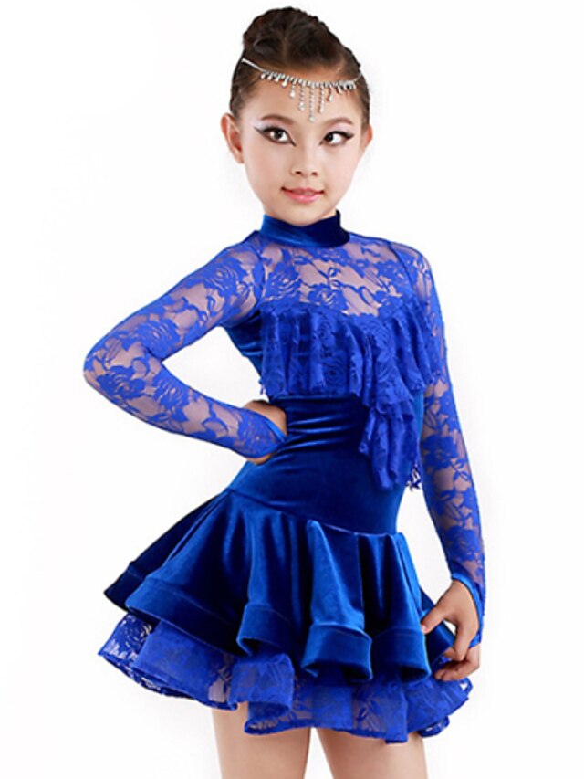  Latin Dance Outfits Children's Performance Spandex Polyester Draped 2 Pieces Top Skirt