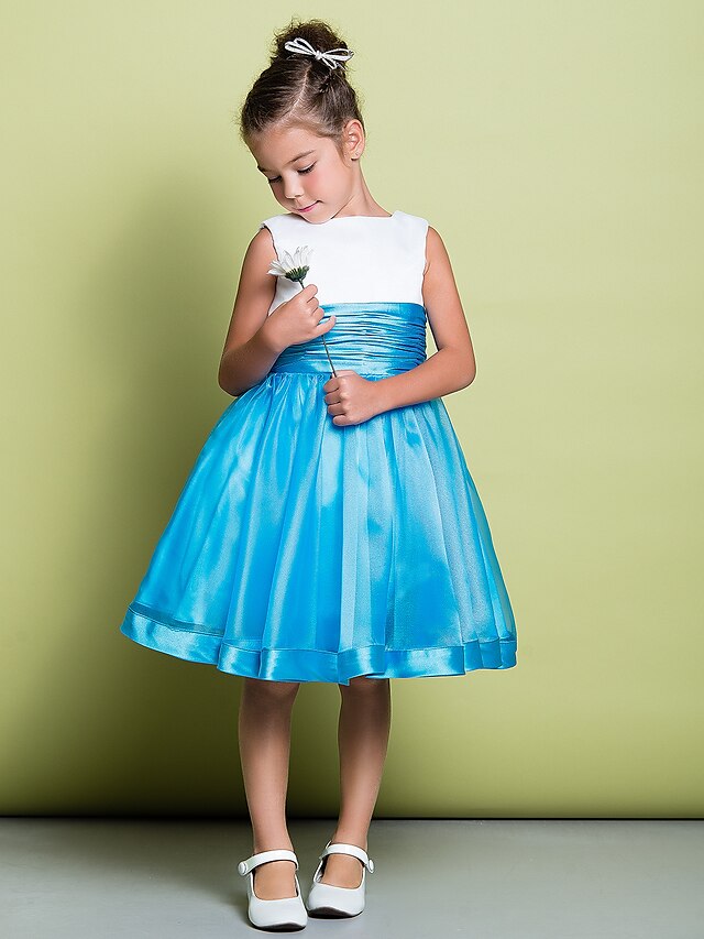  A-Line Knee Length Flower Girl Dress - Organza / Satin Sleeveless Square Neck with Ruched by LAN TING BRIDE®