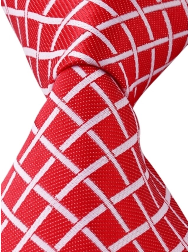  Grid Pattern Red Jacquard Men Business Suit Necktie Tie