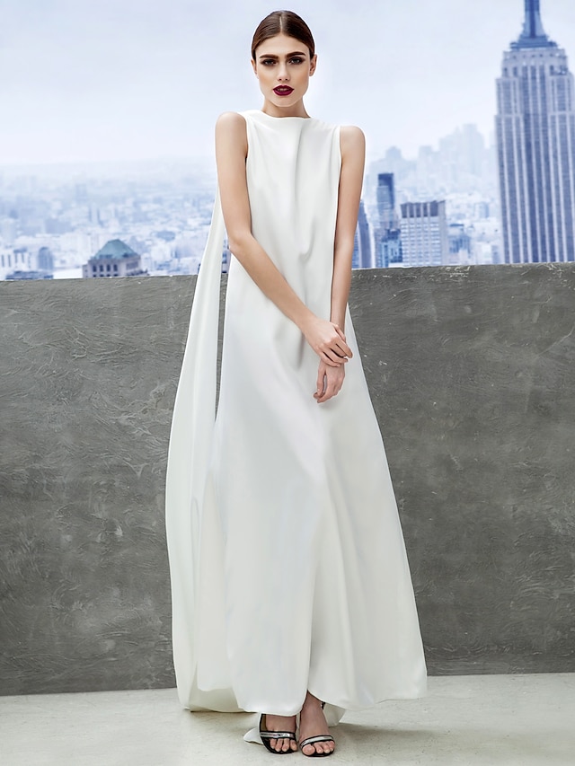  Sheath / Column Celebrity Style Dress Prom Formal Evening Ankle Length Sleeveless Bateau Neck Chiffon with Pleats 2023