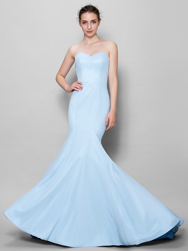 Mermaid / Trumpet Bridesmaid Dress Sweetheart Neckline Sleeveless Sexy Floor Length Chiffon with Pleats 2022