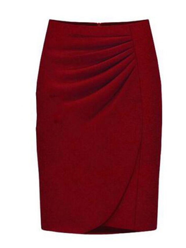  Women's Solid Red / Black / Gray Skirts , Bodycon / Work Knee-length