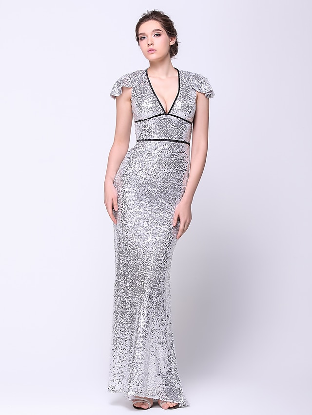  Mermaid / Trumpet Plunging Neck Sweep / Brush Train Sequined Sparkle & Shine Prom / Formal Evening Dress with Sequin by TS Couture®