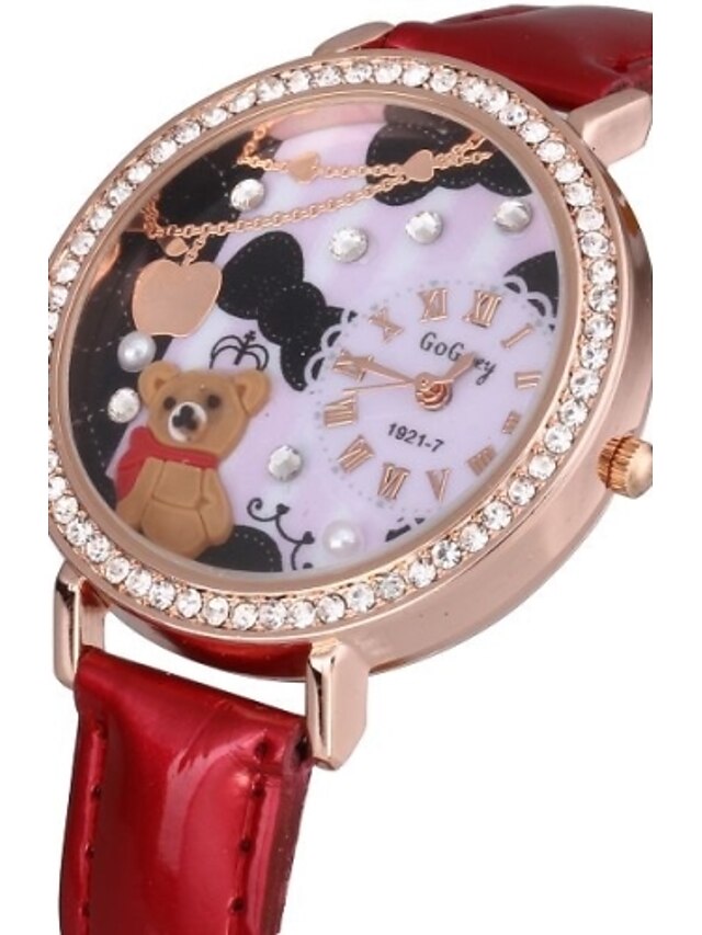  Women's Wrist Watch Quartz Casual Watch PU Band Analog Flower Sparkle Fashion Black / White / Red - Brown Red Pink