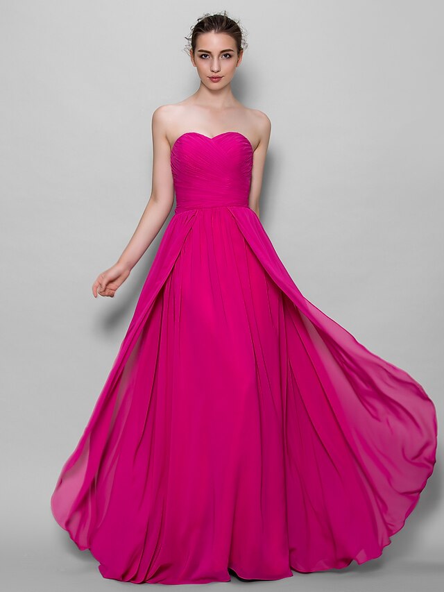  A-Line Bridesmaid Dress Sweetheart Sleeveless Elegant Floor Length Chiffon with Criss Cross 2022