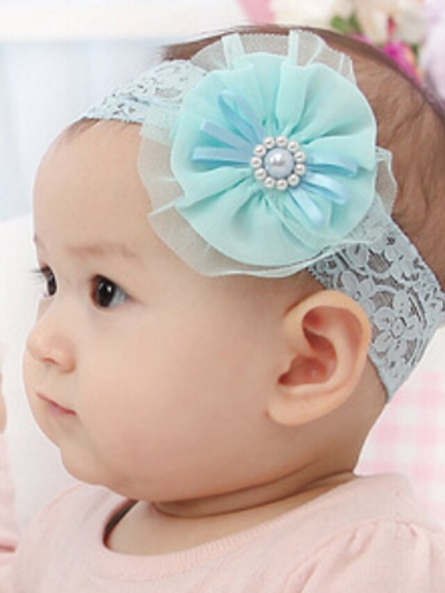  Kid's Pearl Mesh Flower Elastic Headband