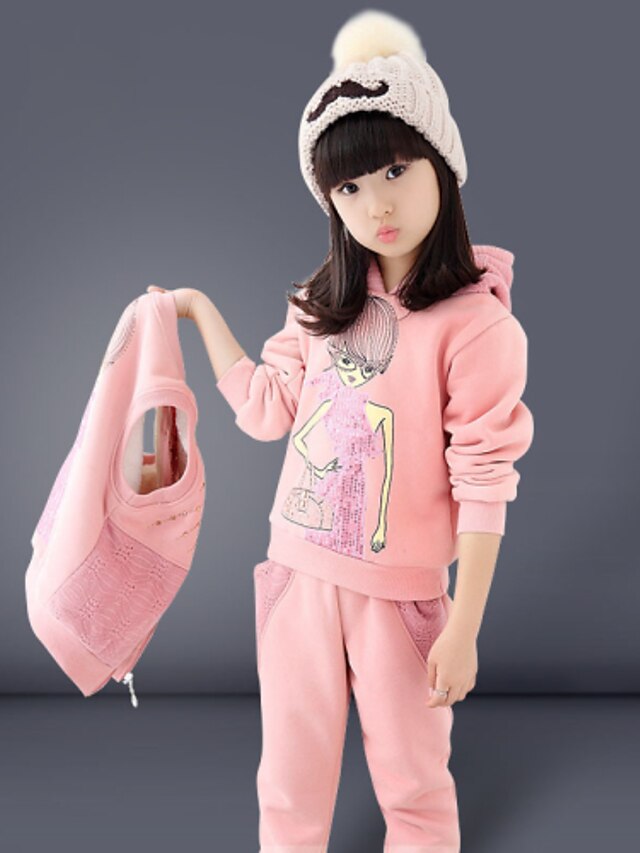  Girl's Fashion Simplicity Cotton Blend Winter/ Spring Cartoon Sports Three-piece Suit