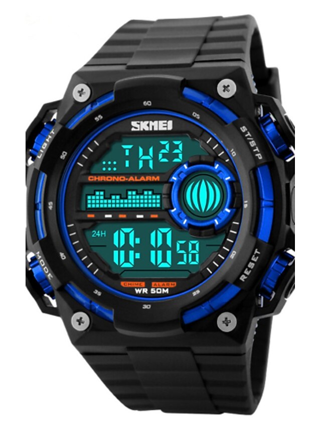  Men's Wrist watch Sport Watch Digital Alarm Calendar / date / day Chronograph Water Resistant / Water Proof Sport Watch LED PU Band Black