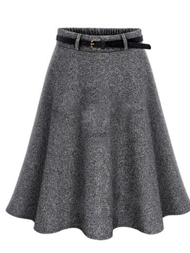  Women's Solid Brown / Gray Skirts , Casual / Cute Knee-length