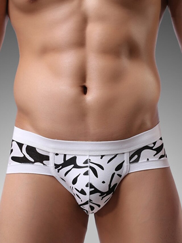  Men's Briefs 1 PC Underwear Print Color Block Modal Super Sexy White M L XL