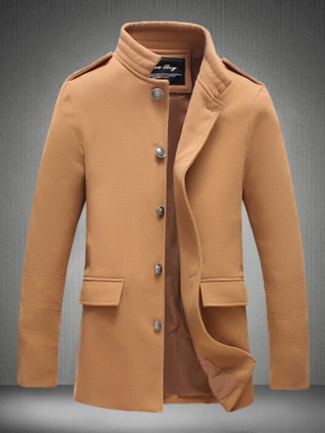  Men's Daily Fall / Winter Regular Jacket Stand Long Sleeve Polyester Camel / Wine / Dark Gray XXXL / 4XL / XXXXXL / Slim