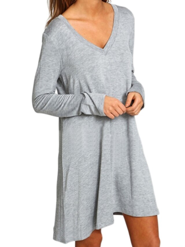  婦人向け Ｖネック フリル ドレス , コットン混 膝上 長袖