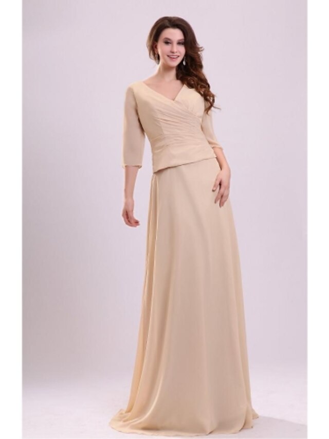  Sheath / Column V Neck Floor Length Chiffon Mother of the Bride Dress with Side Draping by