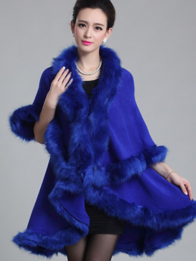  Women's Casual / Daily Spring / Fall / Winter Long Coat, Solid Colored Shawl Lapel Sleeveless Faux Fur / Polyester / Fox Fur Black / Wine / White One-Size